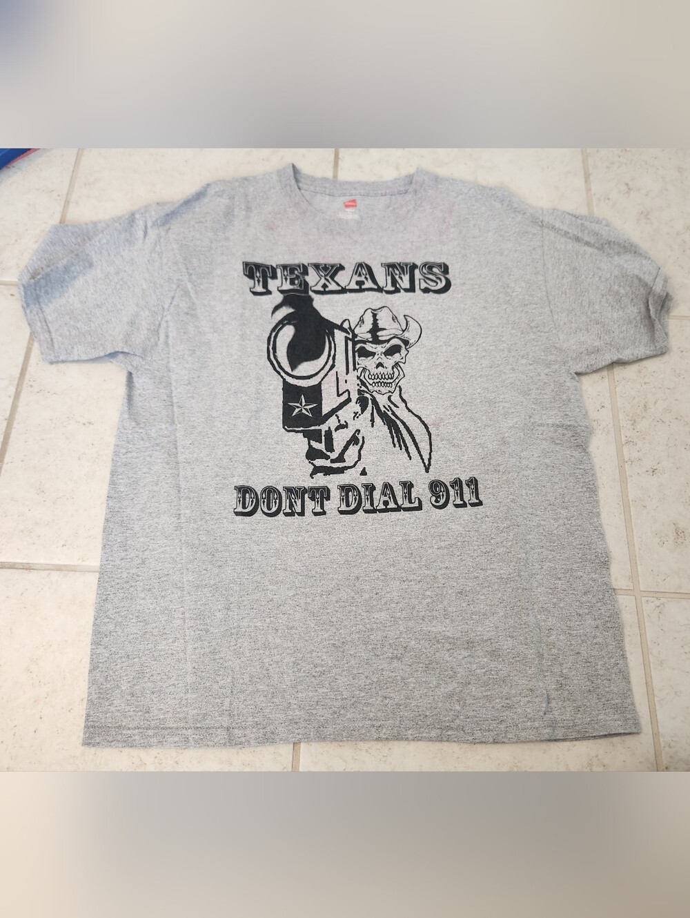 Texans We Dont Call 911 T Shirt Skull Size L Grey READ #1446